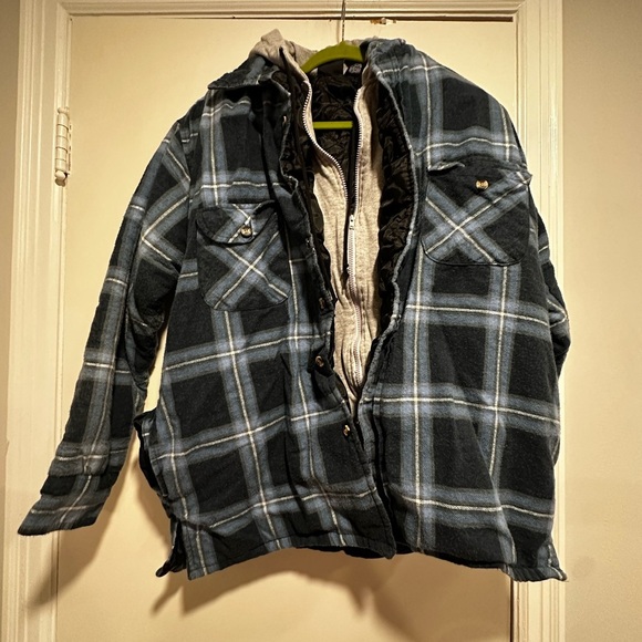 VTG Bugle Boy Dakota Plaid Quilted Lined Flannel Shirt Jacket. Zip Hoodie. Large - Picture 1 of 14